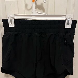 Women's Black Athletic Running Shorts with Elastic Waist and Zip Pocket